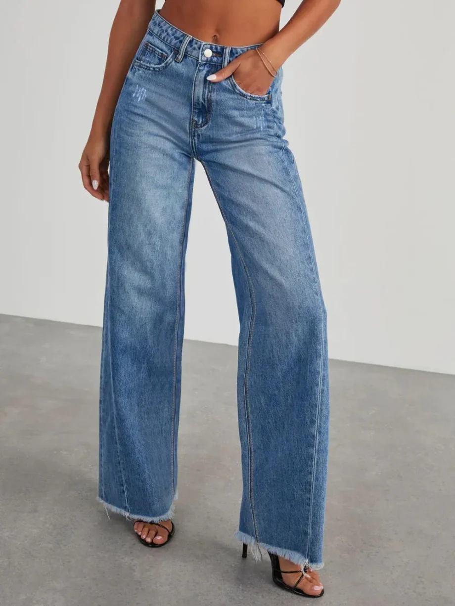 Raw Hem Wide Leg Jeans