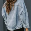 Leopard print patchwork ripped denim jacket