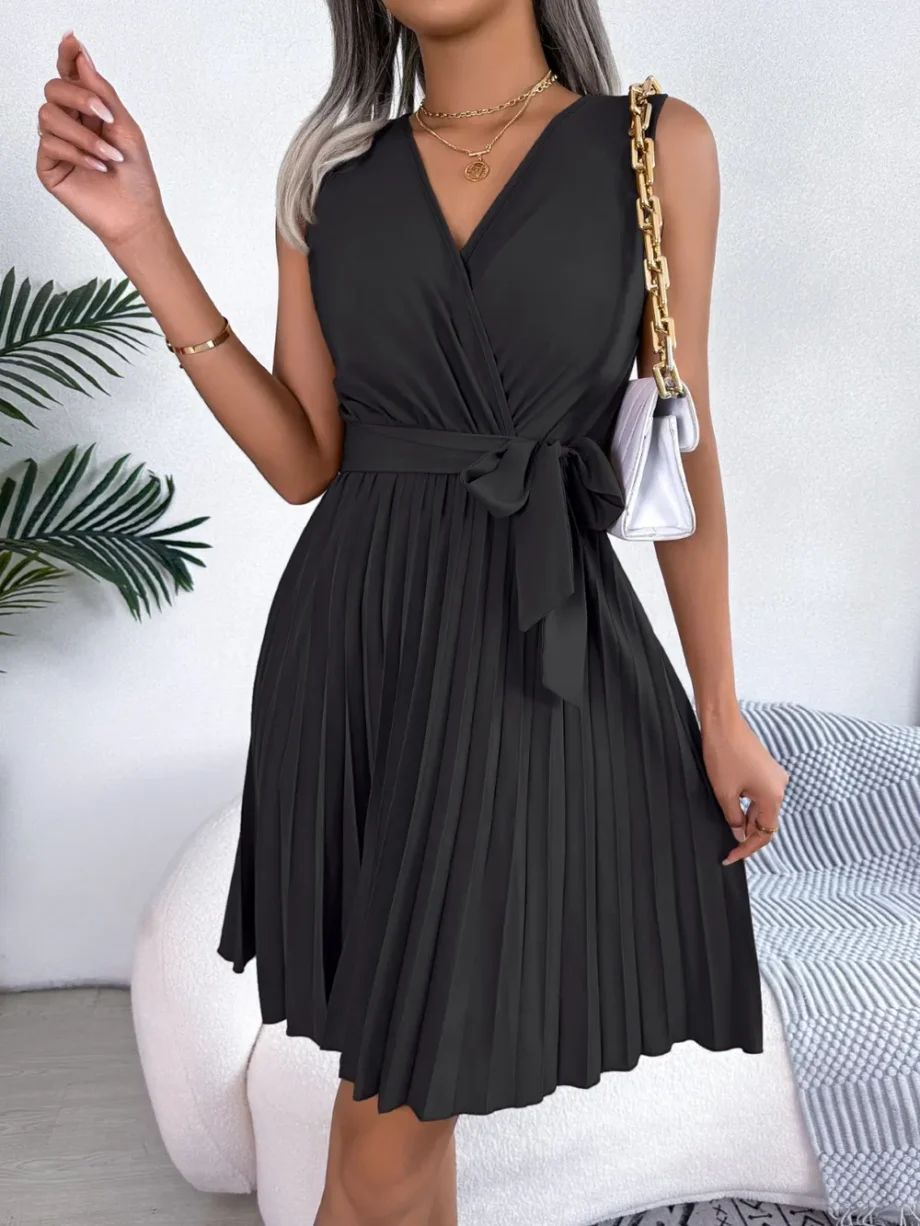 Graceful Tie Pleated Dress