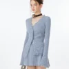 Women Coquette 2 Piece Set Tassels Cardigan Tops + Mini Pleated Skirt