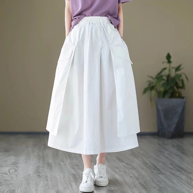 Loose Cotton Cargo Long Skirt