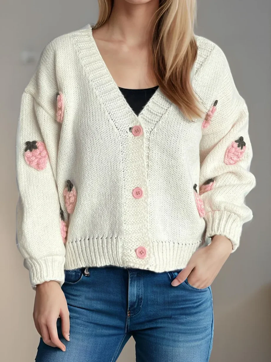 Strawberry knitted sweater cardigan jacket