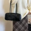 PU Leather Bow Trim Shoulder Bag