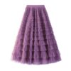 Mesh Ruffle Skirts Women's Temperament Elastic Waist Multi Layers Solid Color Party Cake Sweet Skirt