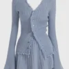 Women Coquette 2 Piece Set Tassels Cardigan Tops + Mini Pleated Skirt