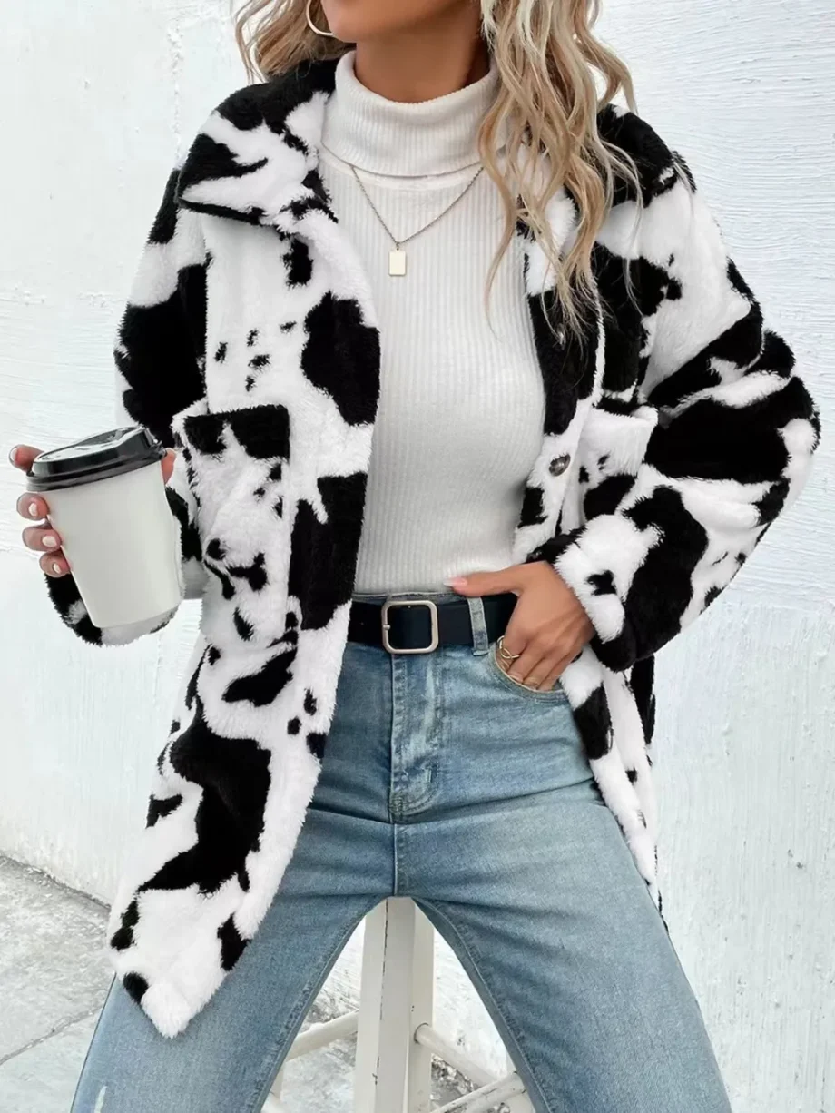 Cow Print Fuzzy Jacket