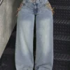 Lace-Up Wide Leg Jeans
