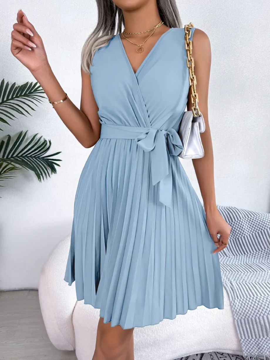 Graceful Tie Pleated Dress