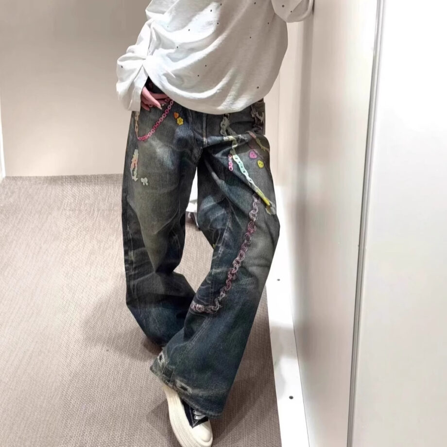 Loose Fit Jeans with 3D candy chain printed