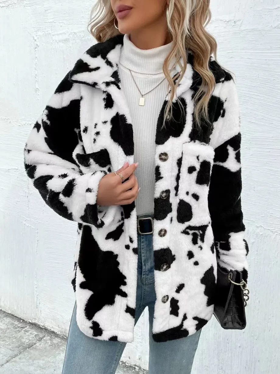 Cow Print Fuzzy Jacket