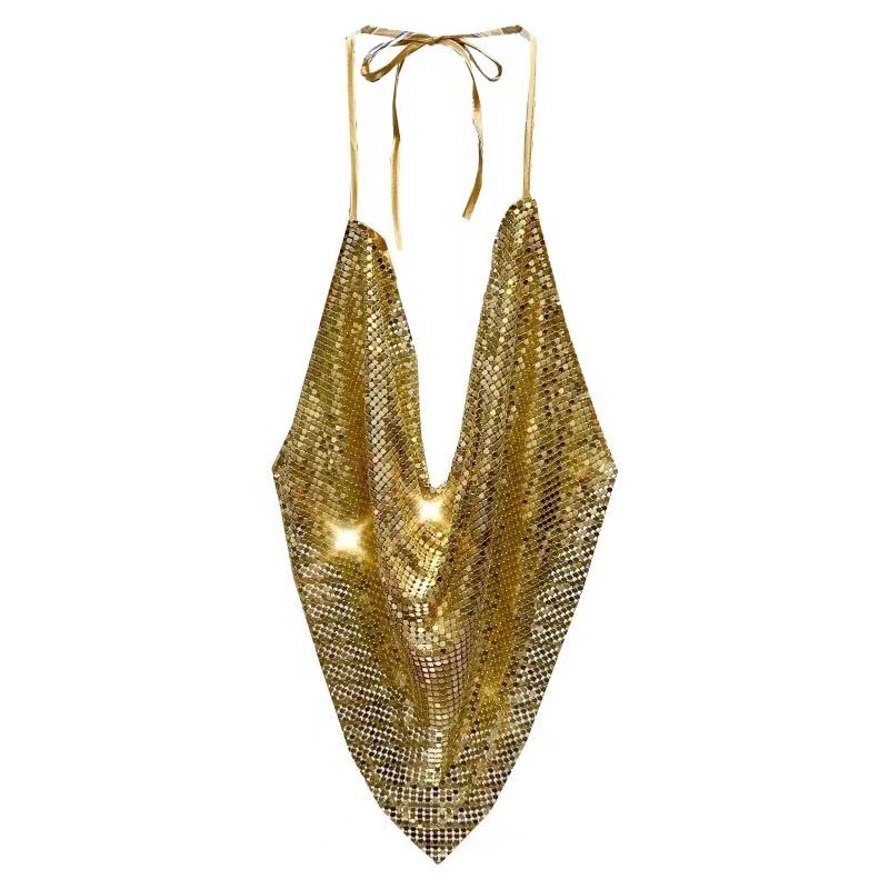 Metal Sequins Halter Neck Camisole