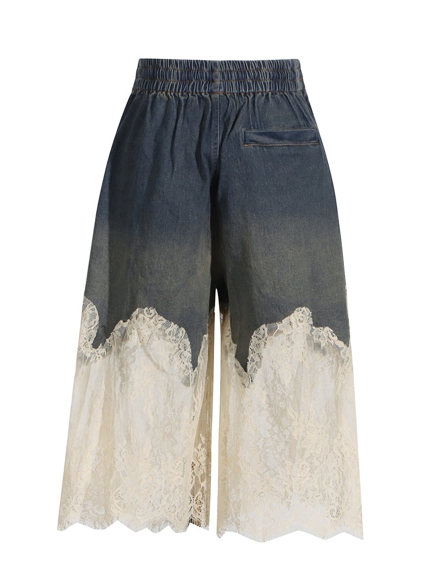 Lace patchwork camisole top+ denim shorts
