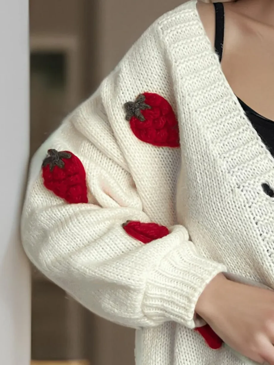 Strawberry knitted sweater cardigan jacket