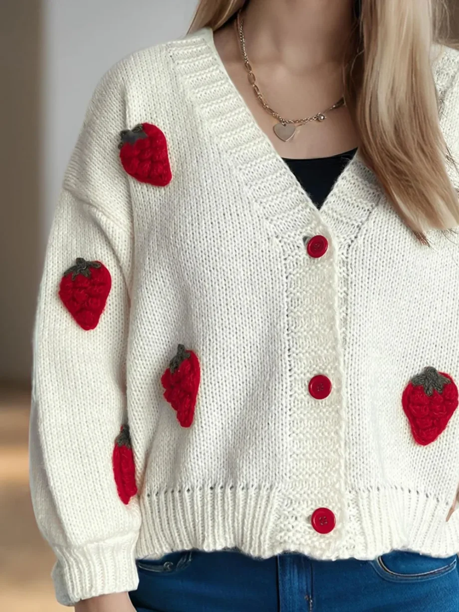 Strawberry knitted sweater cardigan jacket