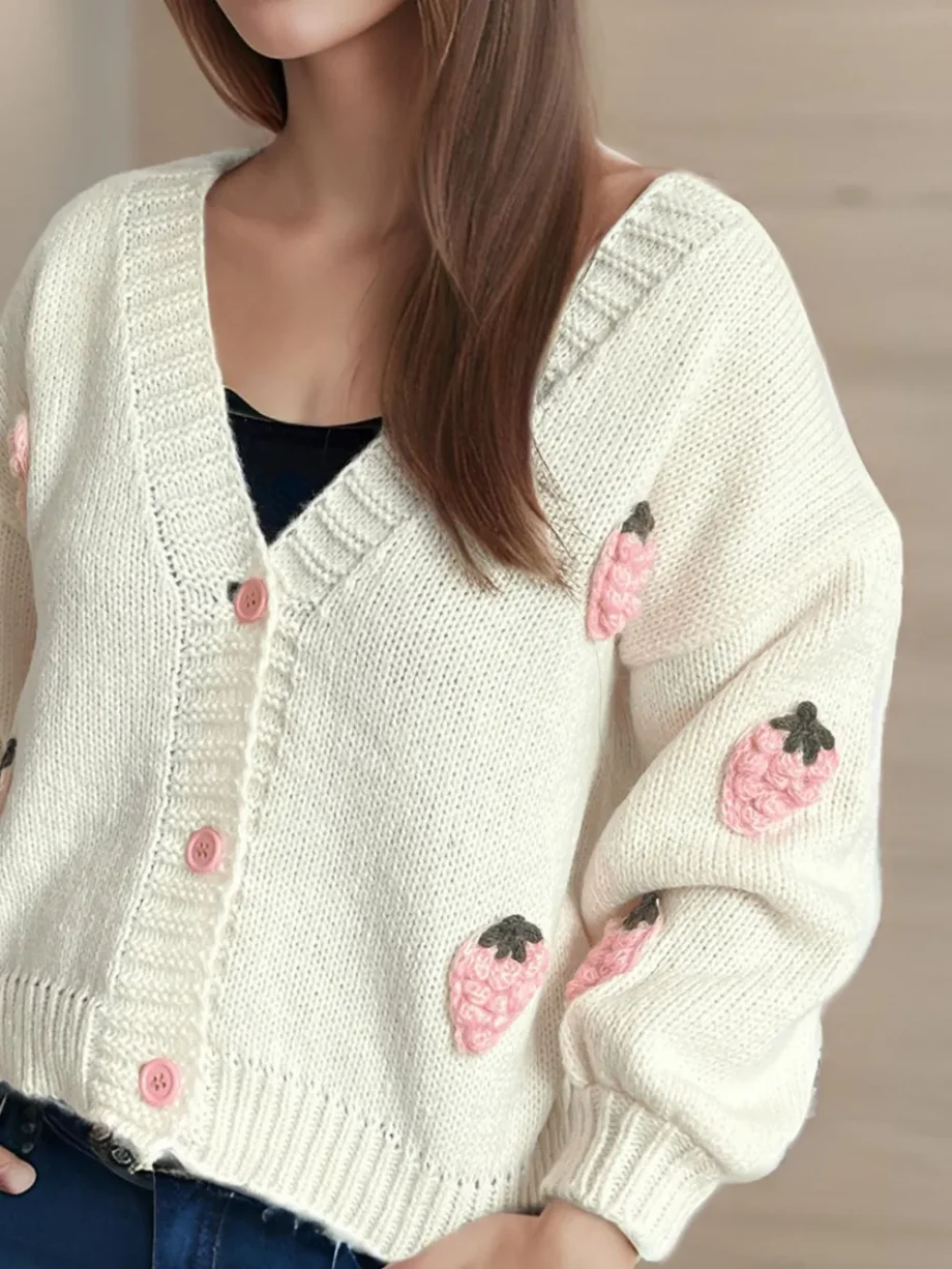 Strawberry knitted sweater cardigan jacket