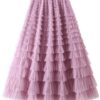 Mesh Ruffle Skirts Women's Temperament Elastic Waist Multi Layers Solid Color Party Cake Sweet Skirt