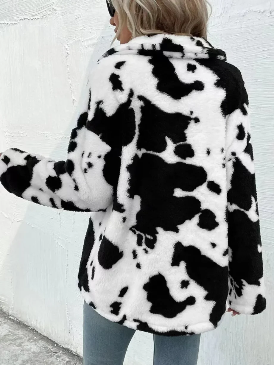 Cow Print Fuzzy Jacket