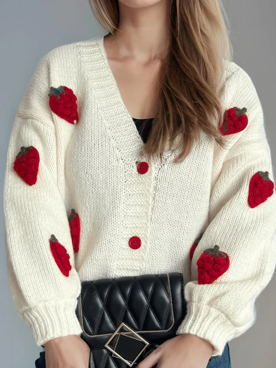 Strawberry knitted sweater cardigan jacket