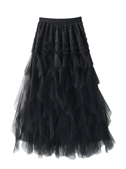Gauze Spliced A-line Skirt
