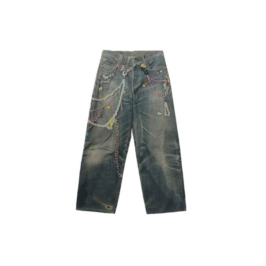 Loose Fit Jeans with 3D candy chain printed