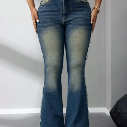 Side Raw Hem Flare Jeans