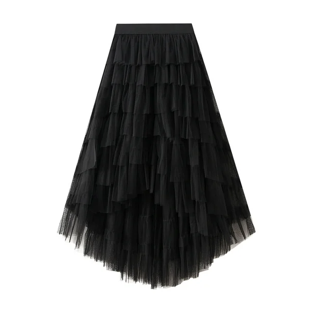 Irregular Mesh Gradient Color Pleated Skirts
