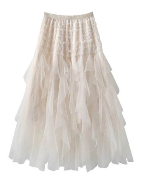 Gauze Spliced A-line Skirt