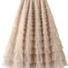Mesh Ruffle Skirts Women's Temperament Elastic Waist Multi Layers Solid Color Party Cake Sweet Skirt