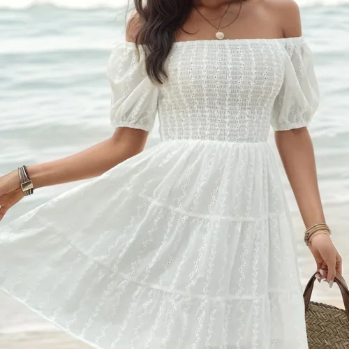 Eyelet Charm Off-Shoulder Dress