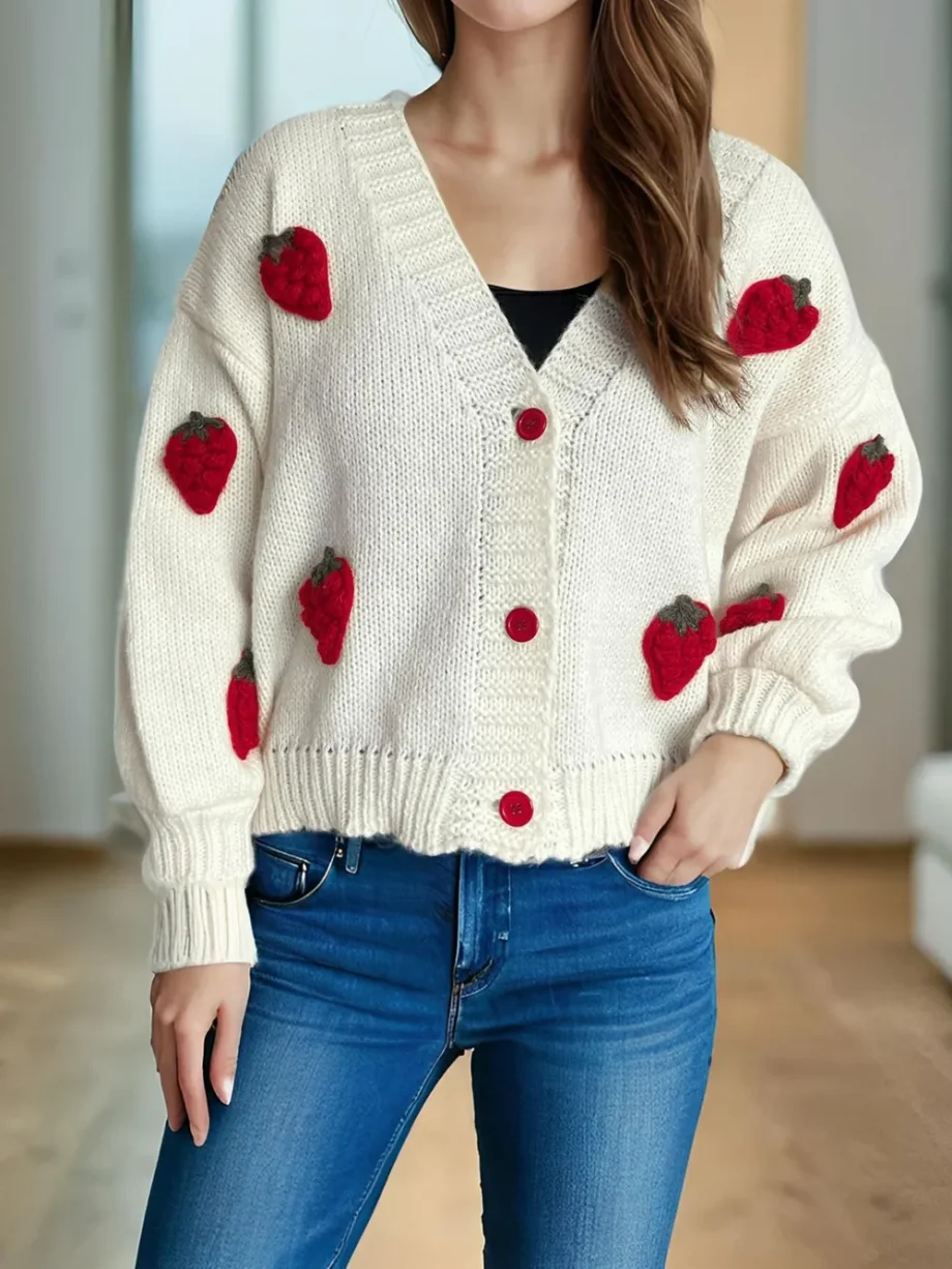 Strawberry knitted sweater cardigan jacket