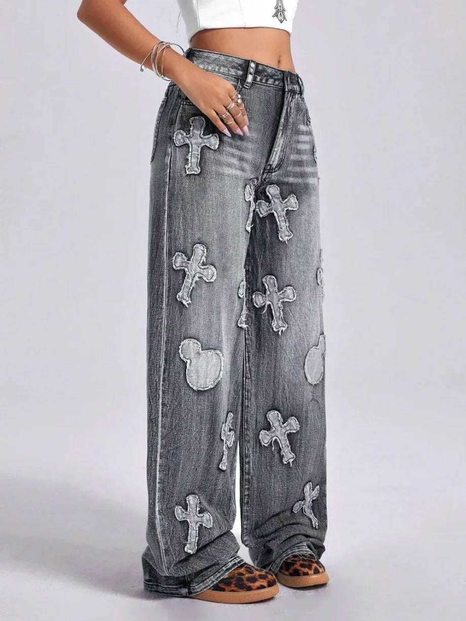 Cross Wide Leg Jeans with Pockets