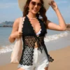 Knitted hollowed out tied top