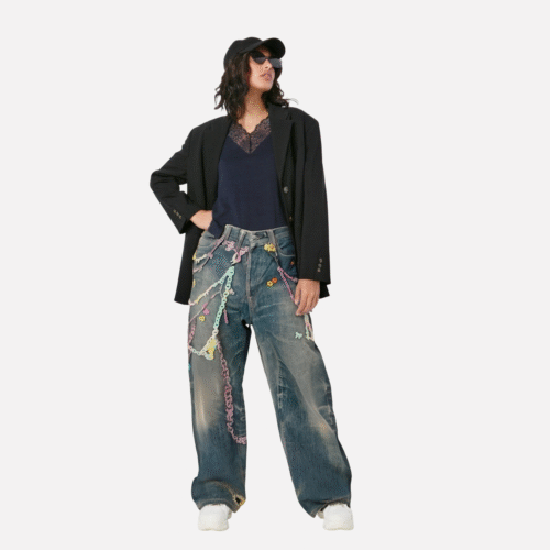Loose Fit Jeans with 3D candy chain printed