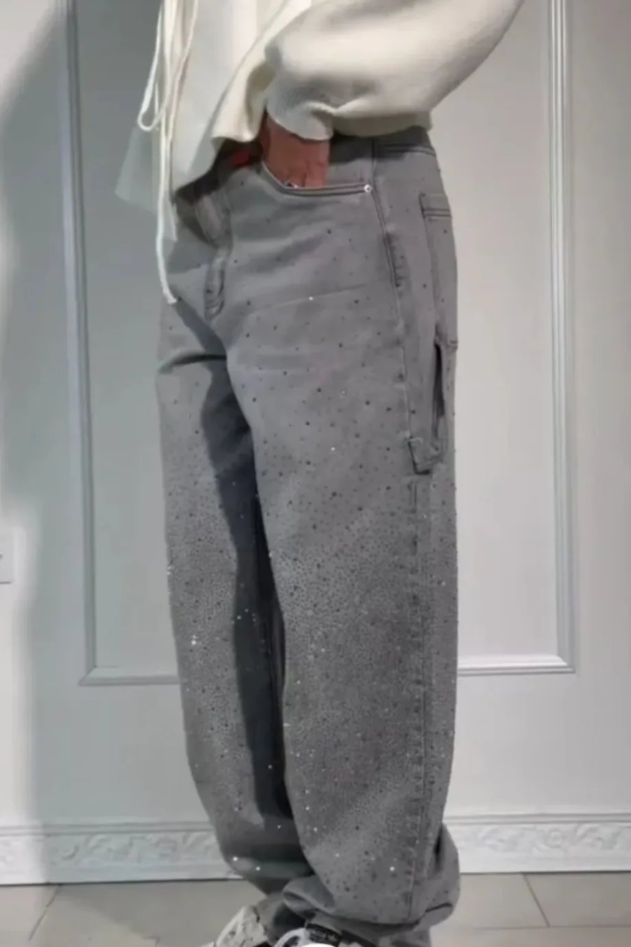 LuxeWashed Rhinestone Wide-Legs