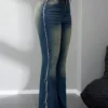Side Raw Hem Flare Jeans