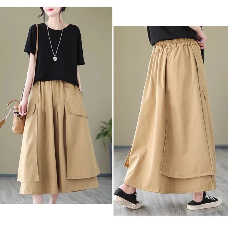 Loose Cotton Cargo Long Skirt