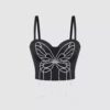 Three-dimensional butterfly hand-beaded tassel camisole