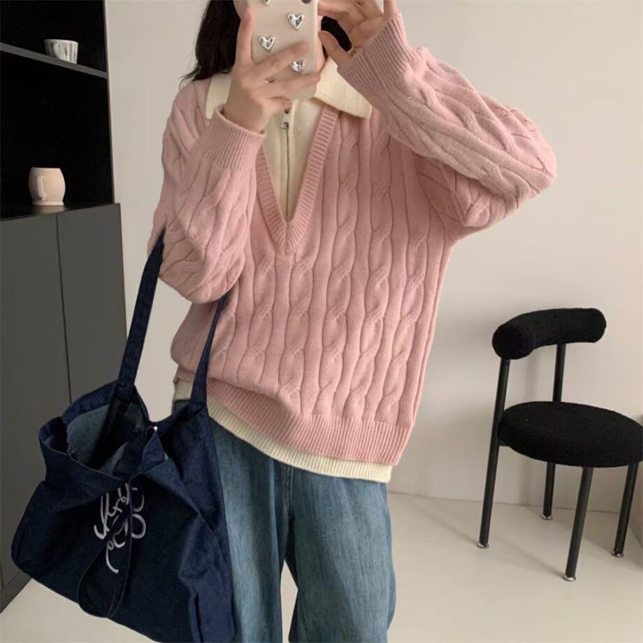 Lazy Twist Faux Two-Piece Sweater