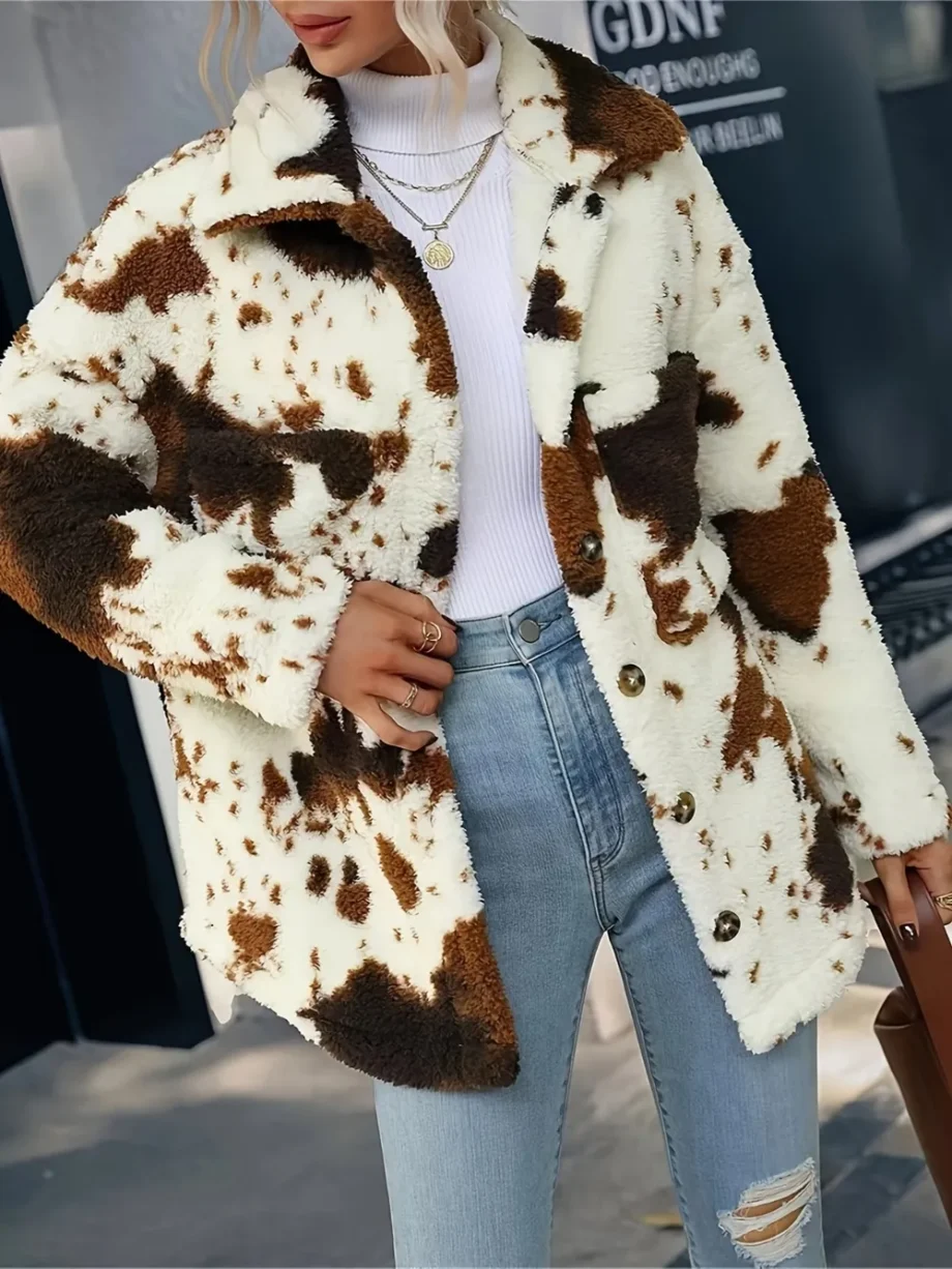 Cow Print Fuzzy Jacket