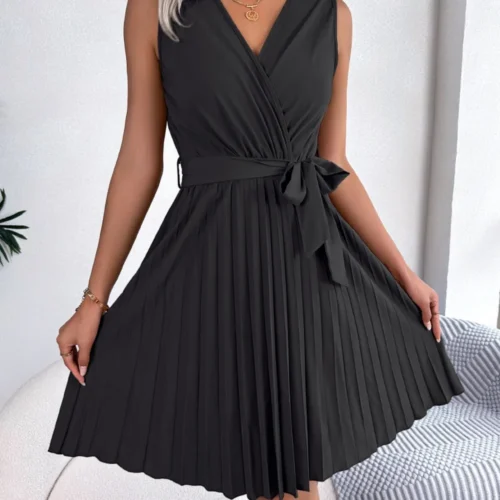 Graceful Tie Pleated Dress