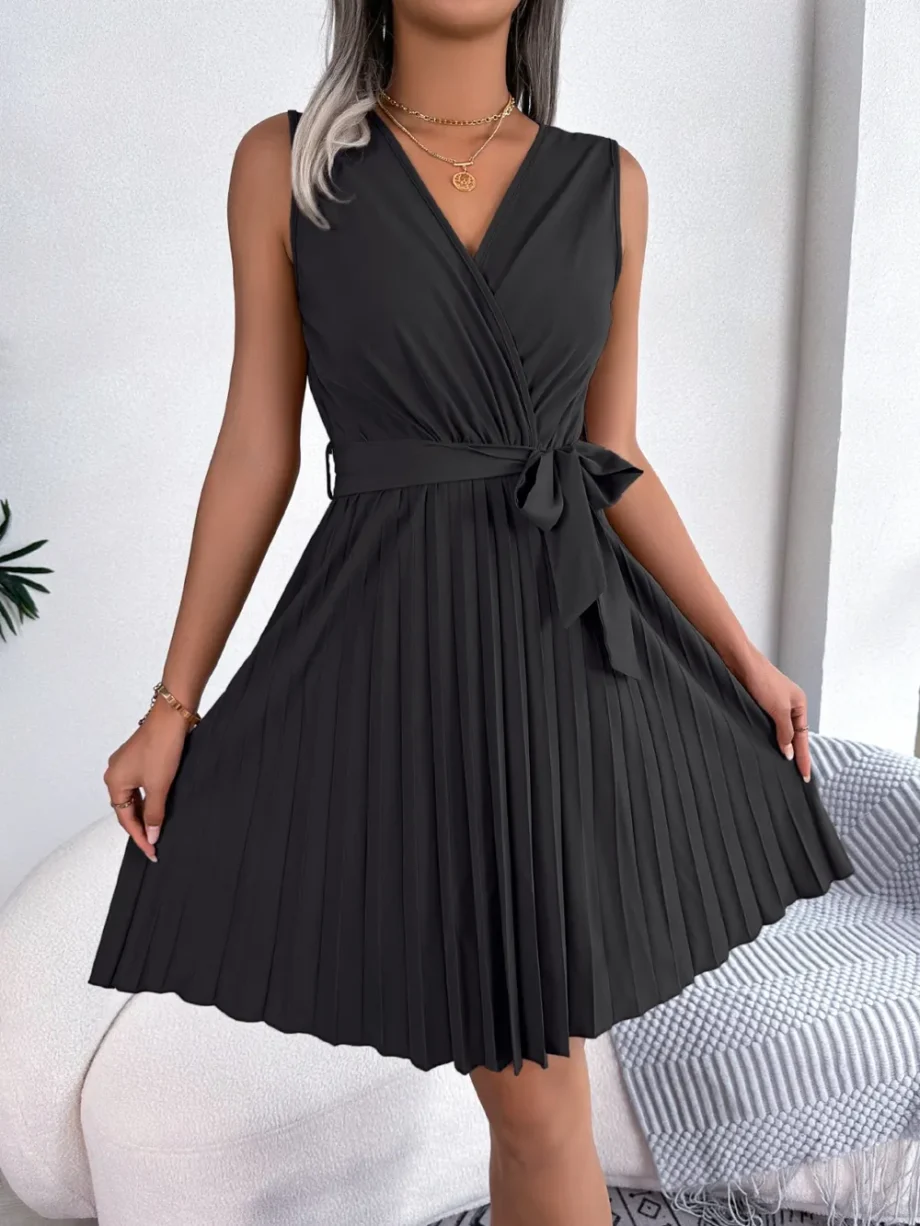 Graceful Tie Pleated Dress
