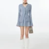 Women Coquette 2 Piece Set Tassels Cardigan Tops + Mini Pleated Skirt