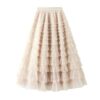Mesh Ruffle Skirts Women's Temperament Elastic Waist Multi Layers Solid Color Party Cake Sweet Skirt