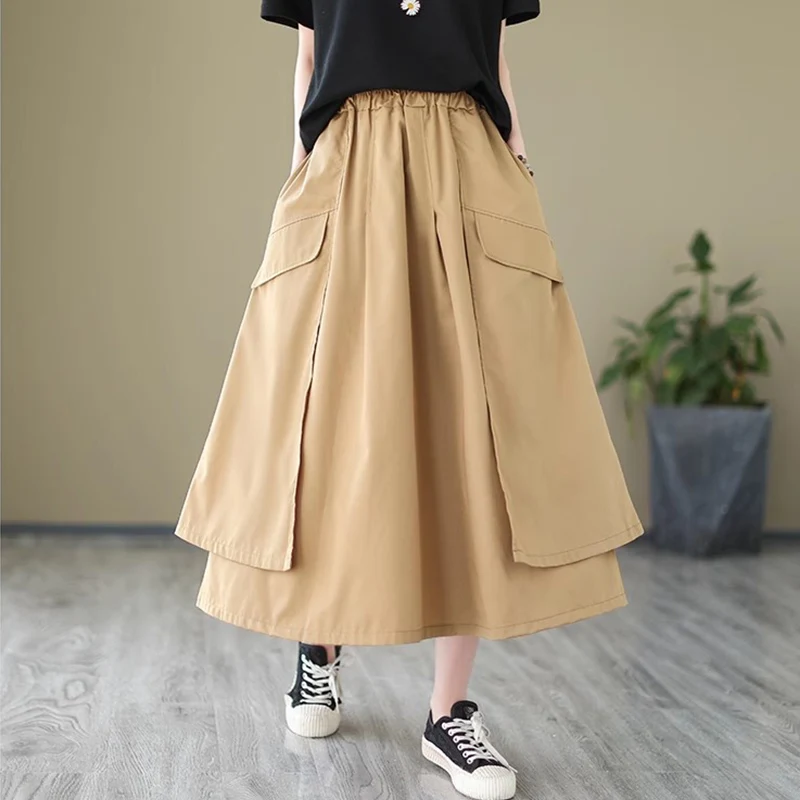 Loose Cotton Cargo Long Skirt