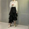 Korean Irregular Hem Pleated Skirt