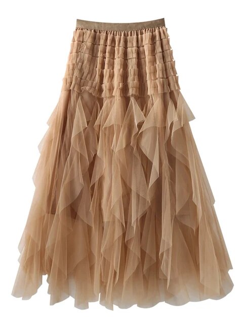 Gauze Spliced A-line Skirt