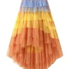 Irregular Mesh Gradient Color Pleated Skirts