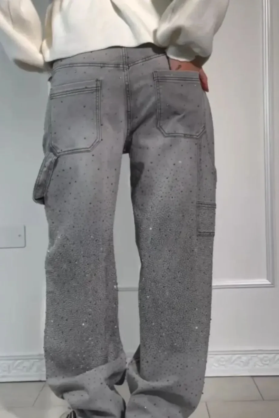 LuxeWashed Rhinestone Wide-Legs