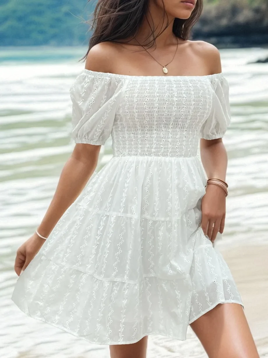 Eyelet Charm Off-Shoulder Dress