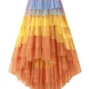 Irregular Mesh Gradient Color Pleated Skirts